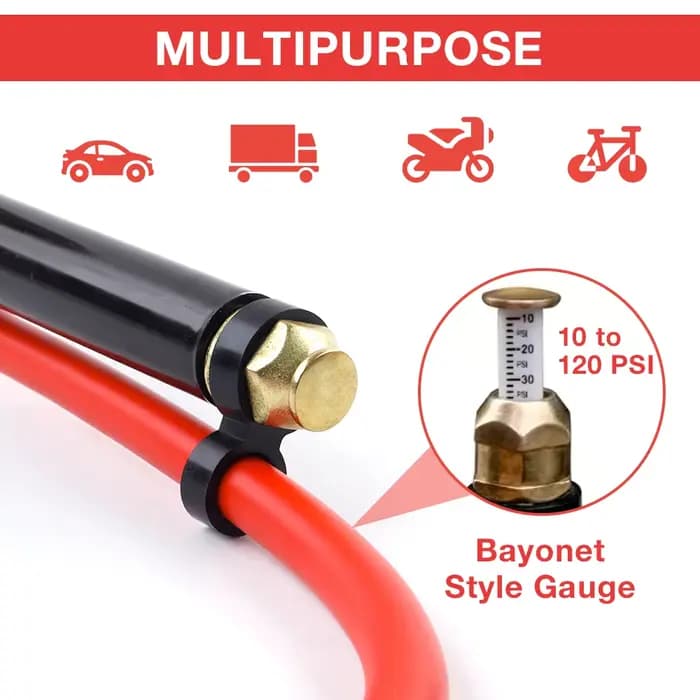 Pistolet à air comprimé mécanique 10-120 PSI, gonfleur de pneus portatif, interface UE, tige de pompe à air, gonfleur rapide, manomètre de surveillance de la pression des pneus de voiture et de moto.
