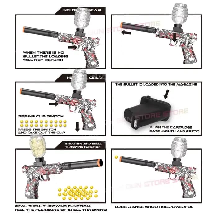 Pistolet jouet G18. Pistolet jouet électrique à balle en caoutchouc souple, rechargeable à grande vitesse, amusant en plein air d'été, jeux de piscine/barbecue à domicile