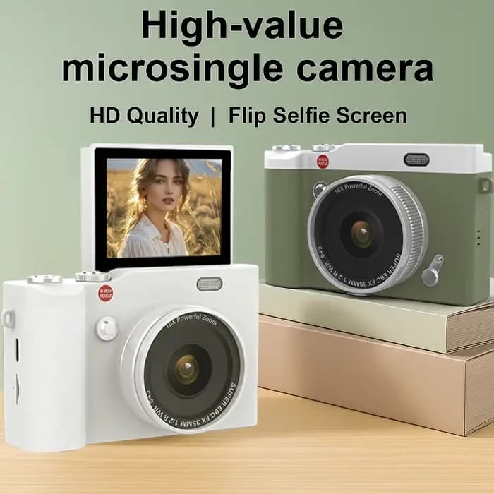 Appareil photo numérique compact 180 ° Appareil photo numérique CCD rétro avec écran 2,4'', enregistreur photo HD pour voyages en plein air, cadeau