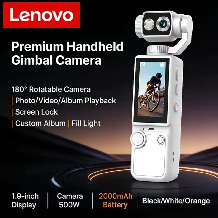 Caméra portable sportive Lenovo HD Wi-Fi, mini enregistreur de conduite pour vélo, avec lumière d'appoint intégrée pour vlogging et sports