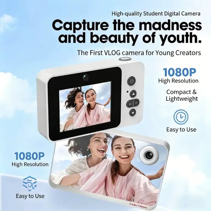 Nouvel appareil photo numérique pour selfies 4K Vlog avec zoom 8x, caméra de voyage 1080 HD pour étudiants, mini caméra rétro CCD pour la photographie de niveau débutant