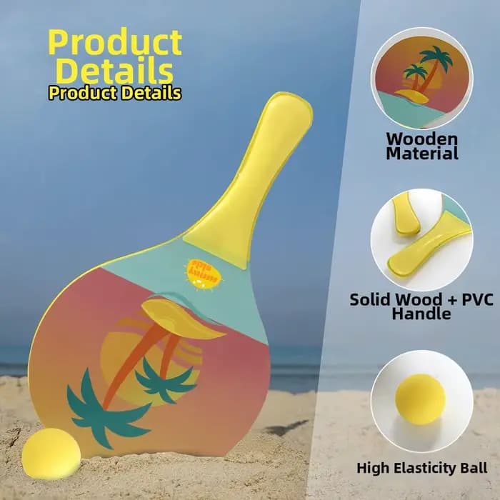 Ensemble de raquettes de plage d'été en bois, raquette légère pour le tennis de plage en plein air, jeu sportif interactif parent-enfant