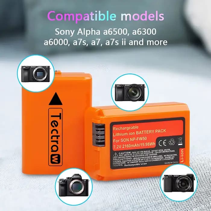 2160mAh NP-FW50 NPFW50 Batterie pour Appareil Photo Sony Alpha a6500 a6400 a6300 a6000 a5000 a3000 NEX-3 A7 A7II A7RII A7SII A7S A7S2
