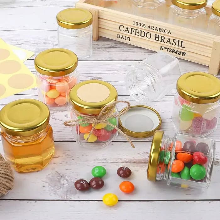 Bocaux Hexagonaux en Verre de Qualité Alimentaire Premium Mini Pots avec Légumes pour Cadeaux, Faveurs de Mariage, Miel, Confitures et Plus