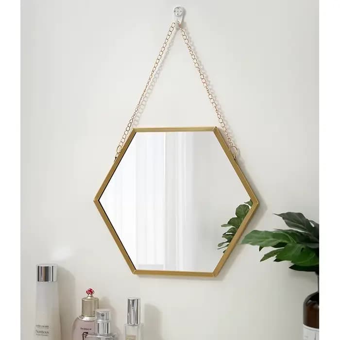 Miroir décoratif de forme hexagonale, décoration murale suspendue de maquillage, miroir cosmétique de salle de bains, décoration murale de chambre à coucher
