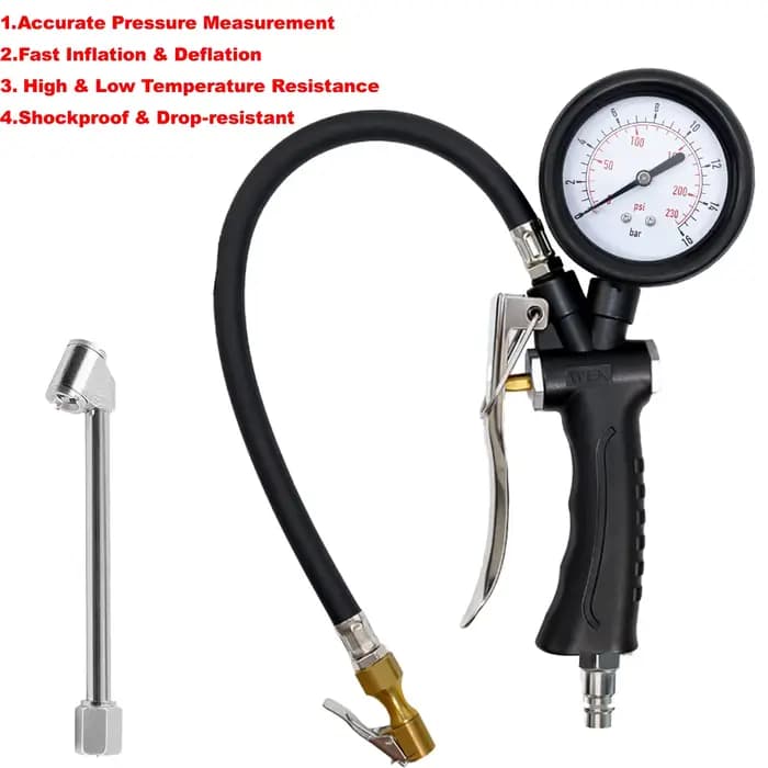 Pistolet de gonflage de pneus pneumatique pour voiture et moto, manomètre de mesure de la pression des pneus, outil de gonflage et dégonflage, interface EU US JP