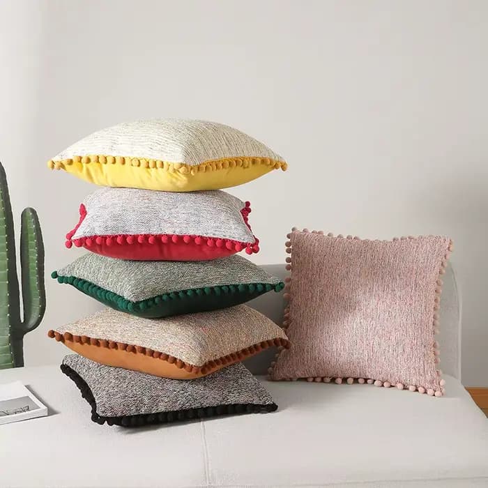 Juste de coussin tissée à simple face avec pompon néerlandais, taie d'oreiller décorative pour la maison, salon et canapé, 45x45cm