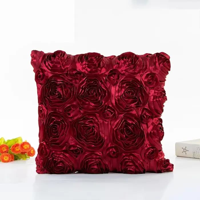 2 pièces 40*40CM fantaisie cadeau de mariage taies d'oreiller décoratif taie d'oreiller Rose fleur hôtel doux vin rouge housse de coussin