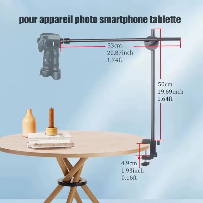 BFOLLOW bras de flèche support de prise de vue aérienne support de pince de bureau pour téléphone portable support de tablette caméra magnétique haut vers le bas vidéo