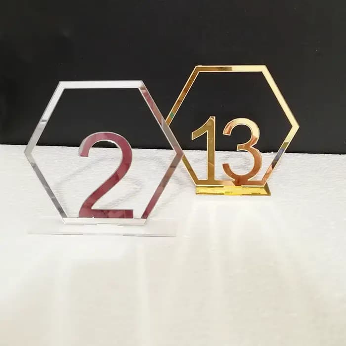 Signes de Table hexagonaux pour fête de mariage, décorations de Table, argent or acrylique, carte de siège, chiffres romains