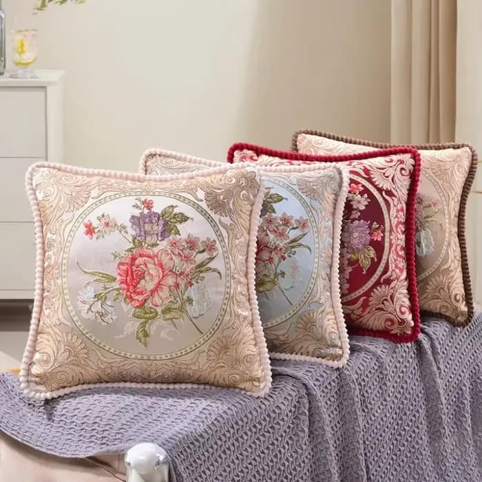 Juste de coussin décorative florale jacquard, taie d'oreiller classique, housses de taille de chaise, décor de canapé, maison et chambre à coucher, 48x48cm