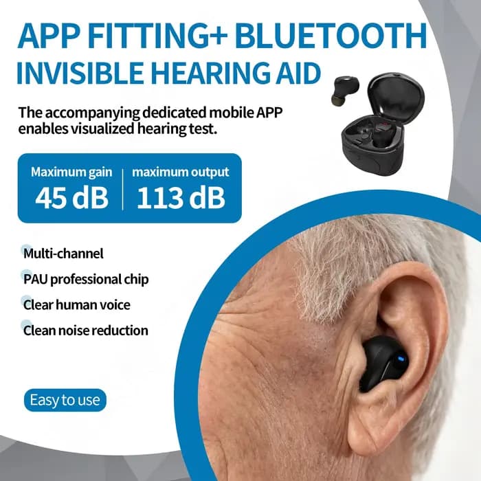 Aide auditive avec contrôle par application Bluetooth, rechargeable, pour la surdité, haute qualité, ajustement invisible, réduction du bruit, Audifonos