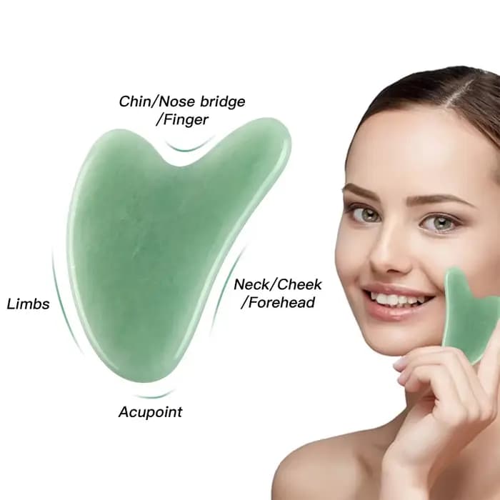 Masseur facial Gua Sha en jade naturel pour le contour lymphatique