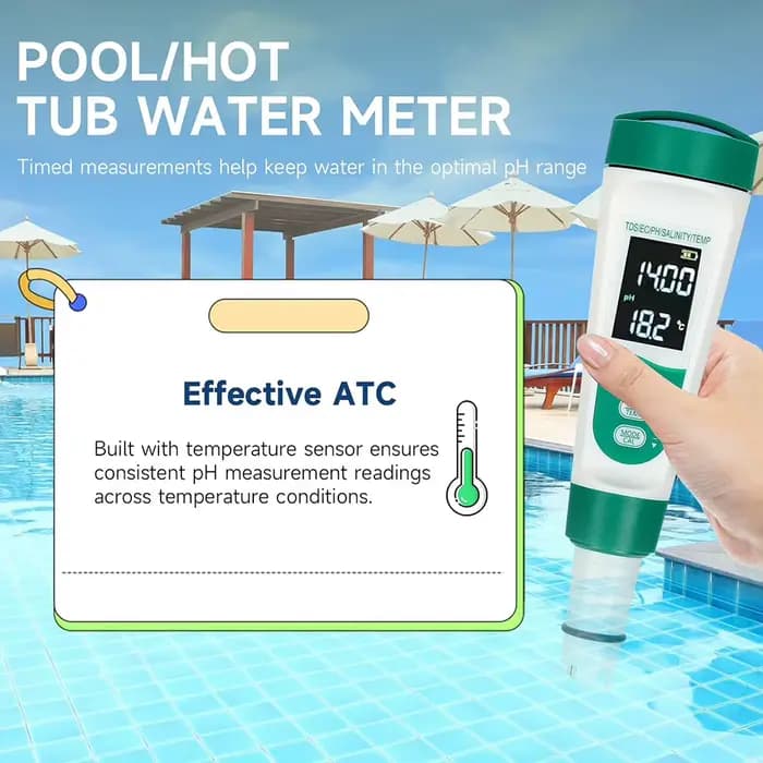 Testeur d'eau potable 5 en 1, testeur de qualité de l'eau, testeur de PH numérique de haute précision PH/EC/TDS/salt/compteur de température pour piscines et Aquariums