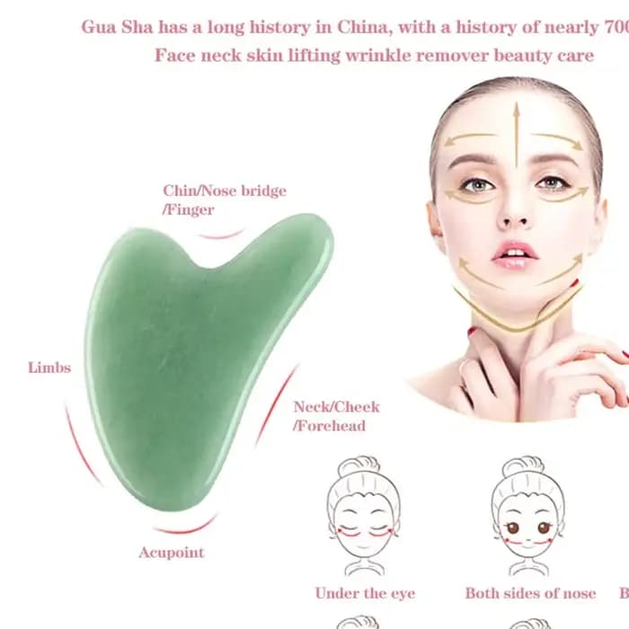 Masseur facial Gua Sha en jade naturel pour le contour lymphatique