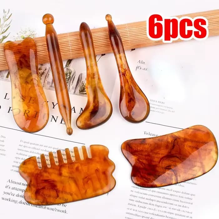 Résine GuaSha grattage SPA outil de Massage 6 en 1 Kit pour le visage cou bras corps jambes dos Gua Sha conseil point
