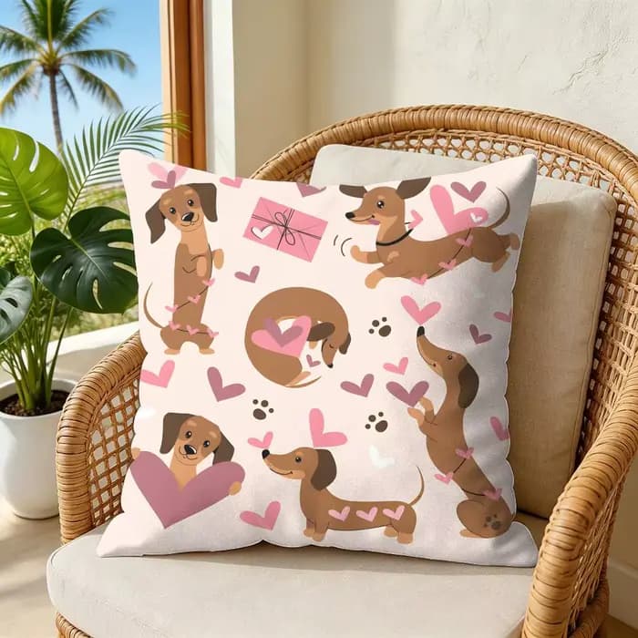 Housse de coussin pour chien Teckel, taie d'oreiller en peluche courte imprimée, housse de coussin carrée, housses de coussin décoratives pour canapé et maison