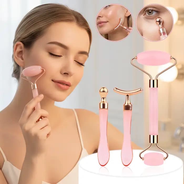 Ensemble de 3 rouleaux de massage double tête et crème contour des yeux pour aider à lifter la peau du visage