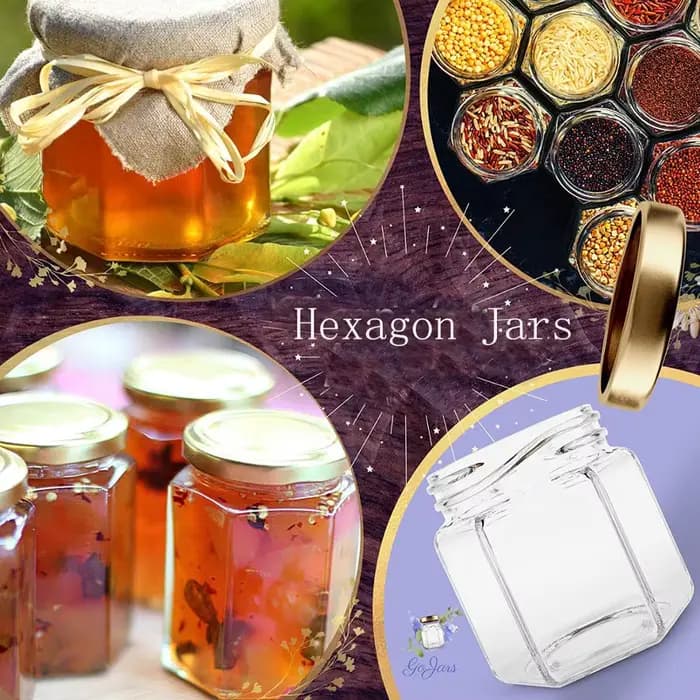 Bocaux Hexagonaux en Verre de Qualité Alimentaire Premium Mini Pots avec Légumes pour Cadeaux, Faveurs de Mariage, Miel, Confitures et Plus