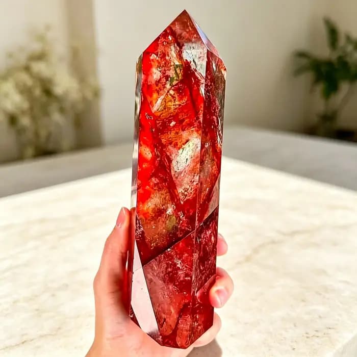 1 tour de cristal de quartz rouge pour jardin | Présentoir de cristaux naturels | Objet de collection en cristal | Décoration pour la maison et le bureau | Vacances, Noël