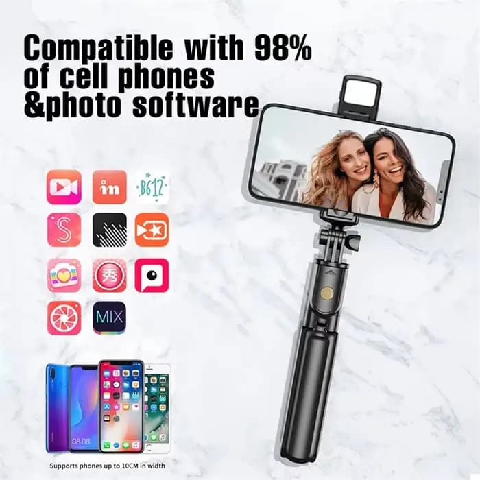Trépied sans fil pour selfie avec lumière, télécommande Bluetooth, trépied extensible pour iPhone, téléphone portable, diffusion en direct