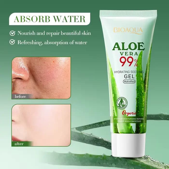 BIOAOUA Gel d'aloe vera 100 % naturel pour le visage et le corps