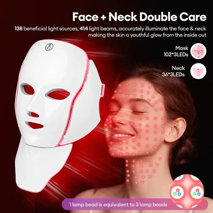 Masque Facial LED 7 couleurs avec lumière LED pour le cou