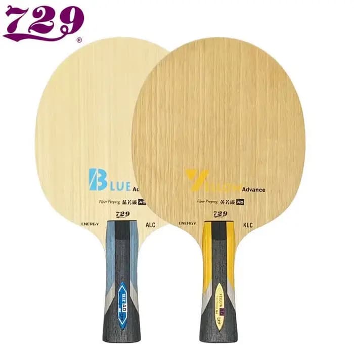 Raquette de tennis de table offensif Friendship 729 New Blue Advance Carbon Blade 7 plis (5+2) | Combo en caoutchouc collé sur mesure fait main