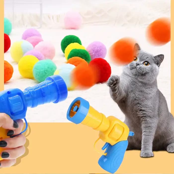 Jouets amusants pour chat, balle en peluche extensible, Mini pistolet de tir, jeux interactifs, jouet d'entraînement pour chaton, chat, Pom Pom, balles en peluche