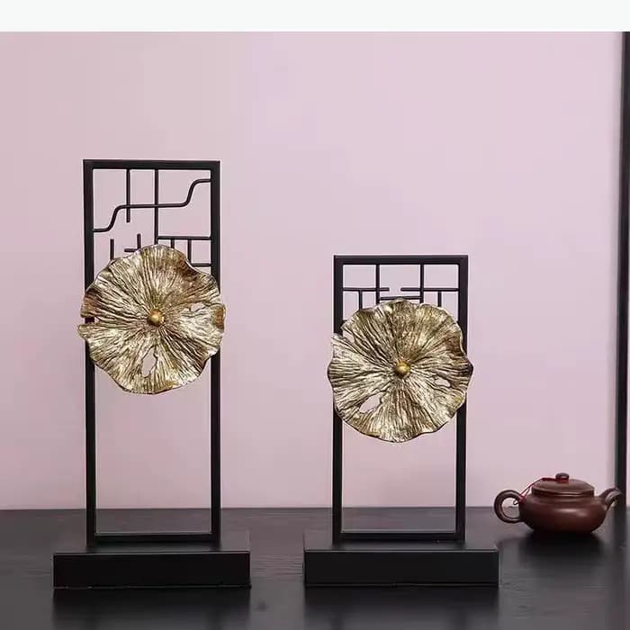 Ornements créatifs en feuille de lotus dorée, paysage Feng Shui, décoration de bureau, artisanat en alliage, sculpture de lotus, décoration esthétique de la pièce