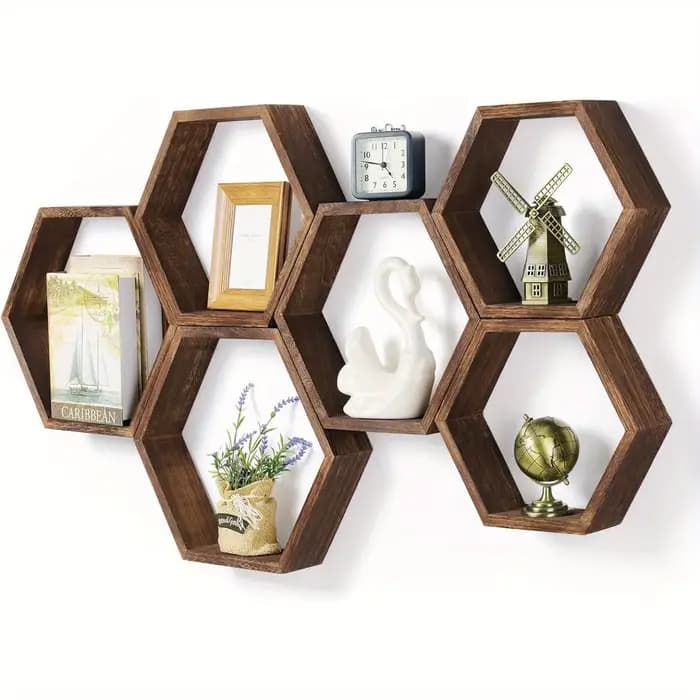 Étagère murale flottante hexagonale, support de rangement hexagonal - Pour les amateurs de décoration intérieure - Cadeau idéal - Convient pour la salle de bain, la chambre à coucher