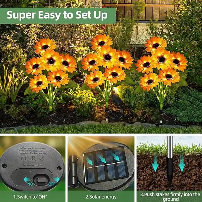 Lampes solaires en forme de tournesol pour jardin, décoration extérieure, lumières féériques imperméables pour la décoration de fête, de cour et de pelouse
