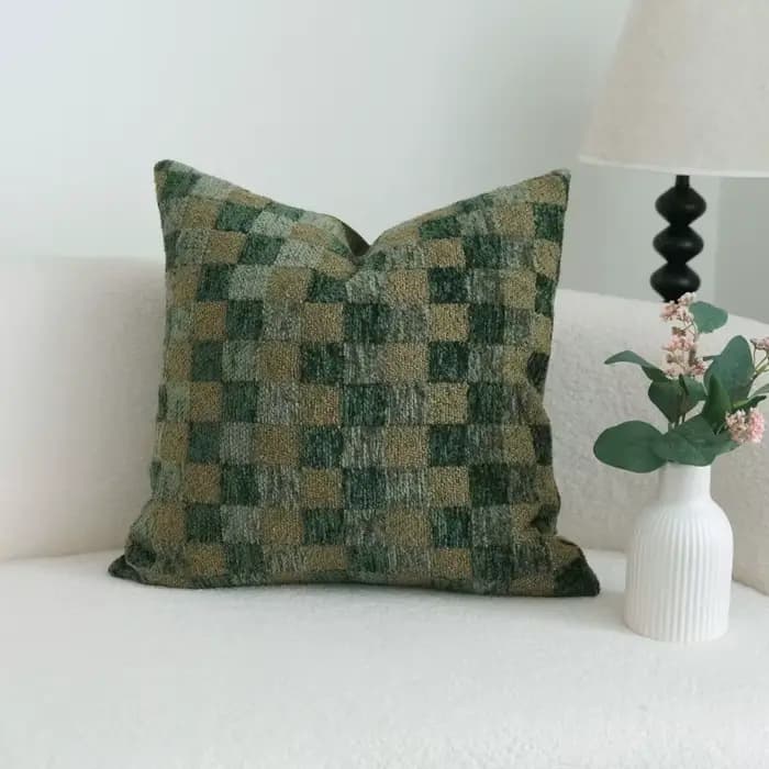 Housse de coussin verte de luxe moderne, tissu texturé granulaire, taie d'oreiller pour canapé, décoration géométrique jacquard verte vintage pour la maison