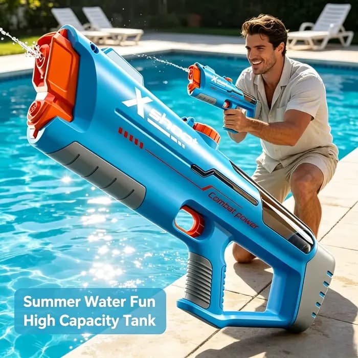 Pistolet à eau électrique automatique grande capacité, jouet aquatique pour l'extérieur, la plage, les jeux de plage et cadeau d'anniversaire ou de vacances