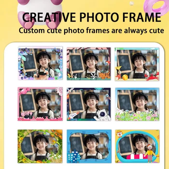 Appareil photo instantané pour enfants, 7 feuilles de papier photo, écran 2,4 pouces, appareil photo instantané 1080P 180 ° Caméra vidéo avec objectif rotatif et impression photo couleur
