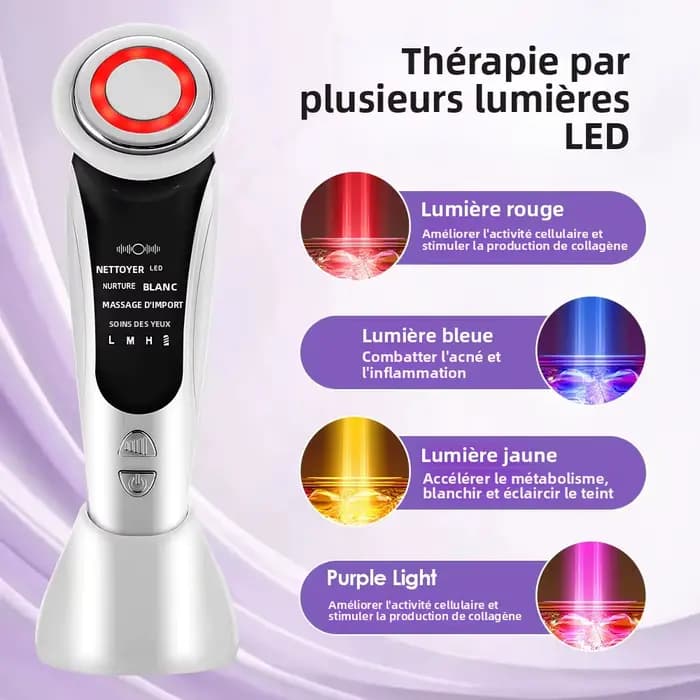 Masseur facial EMS, instrument de beauté pour le visage avec vibration induite et compresse chaude