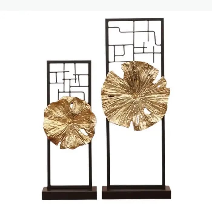 Ornements créatifs en feuille de lotus dorée, paysage Feng Shui, décoration de bureau, artisanat en alliage, sculpture de lotus, décoration esthétique de la pièce
