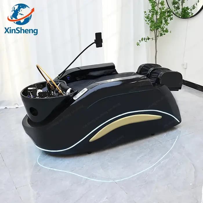 Fauteuil de lavage avec massage électrique intégré et éclairage LED, mobilier de luxe pour salon de coiffure et spa capillaire