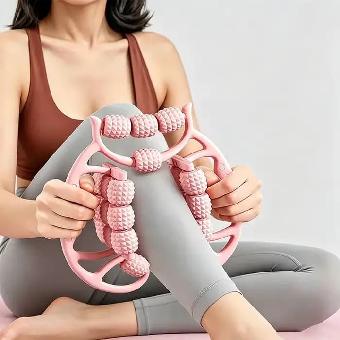 Rouleau de massage ergonomique à 18 roues pour soulagement des tissus profonds