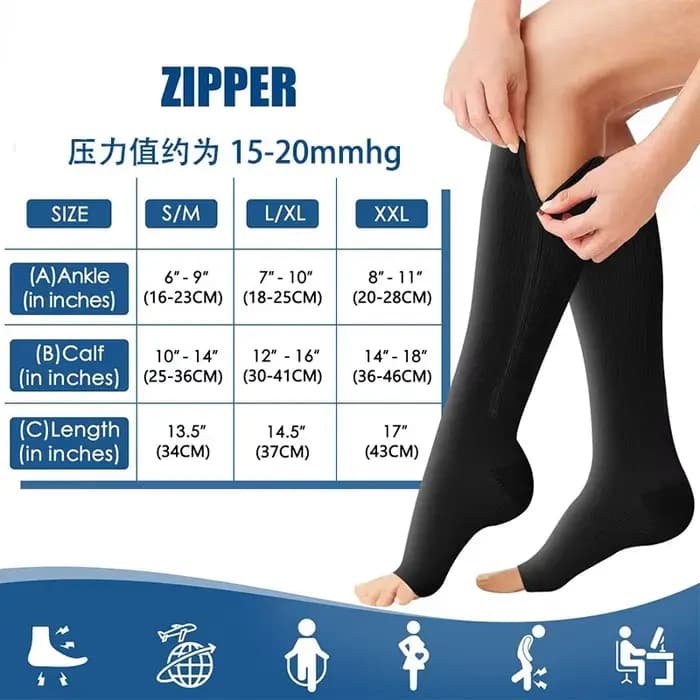 Chaussette de Compression médicale à fermeture éclair pour femmes et hommes