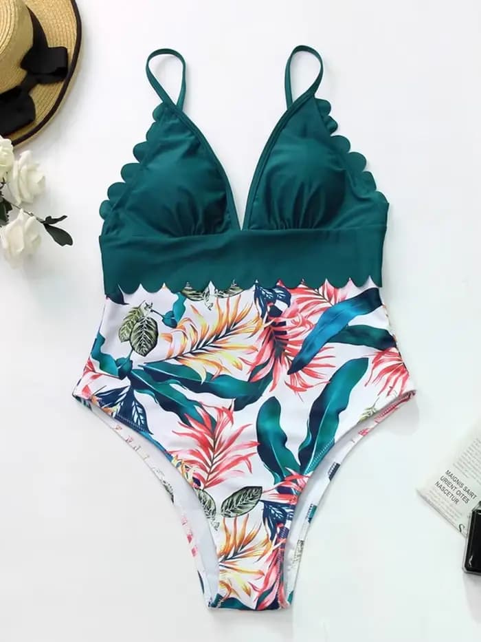 Maillot de bain une pièce taille haute, sexy, col en v, push up, col licou, garniture festonnée, vêtements de plage, monokini brésilien