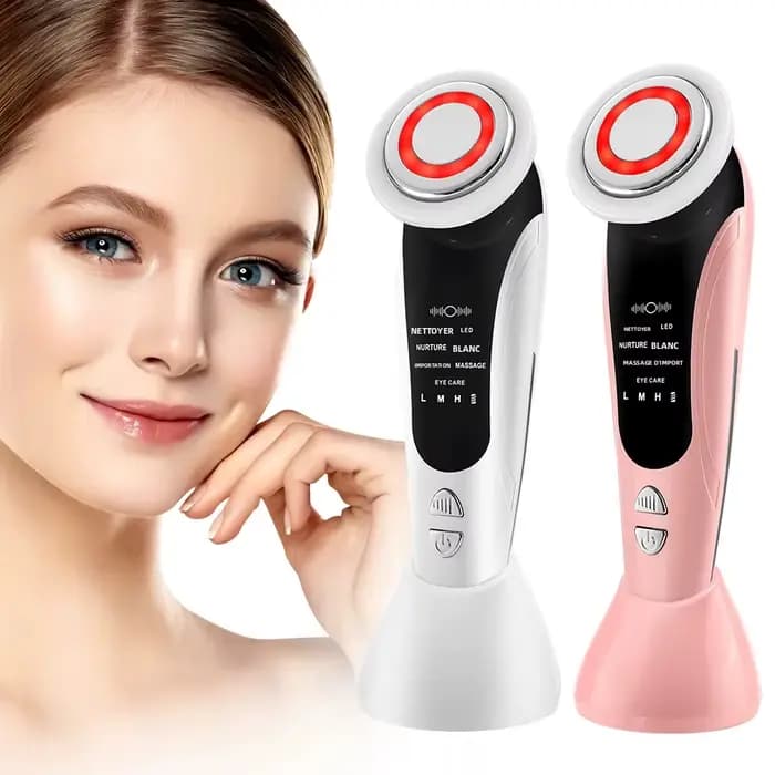 Masseur facial EMS, instrument de beauté pour le visage avec vibration induite et compresse chaude