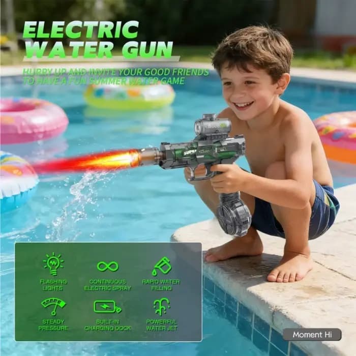 Pistolet à eau électrique automatique grande capacité, jouet aquatique pour l'extérieur, la plage, les jeux de plage et cadeau d'anniversaire ou de vacances